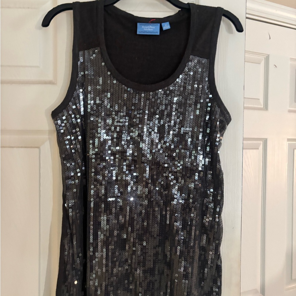 Simply Vera Wang Black Sequin Scoop Neck Tank Top